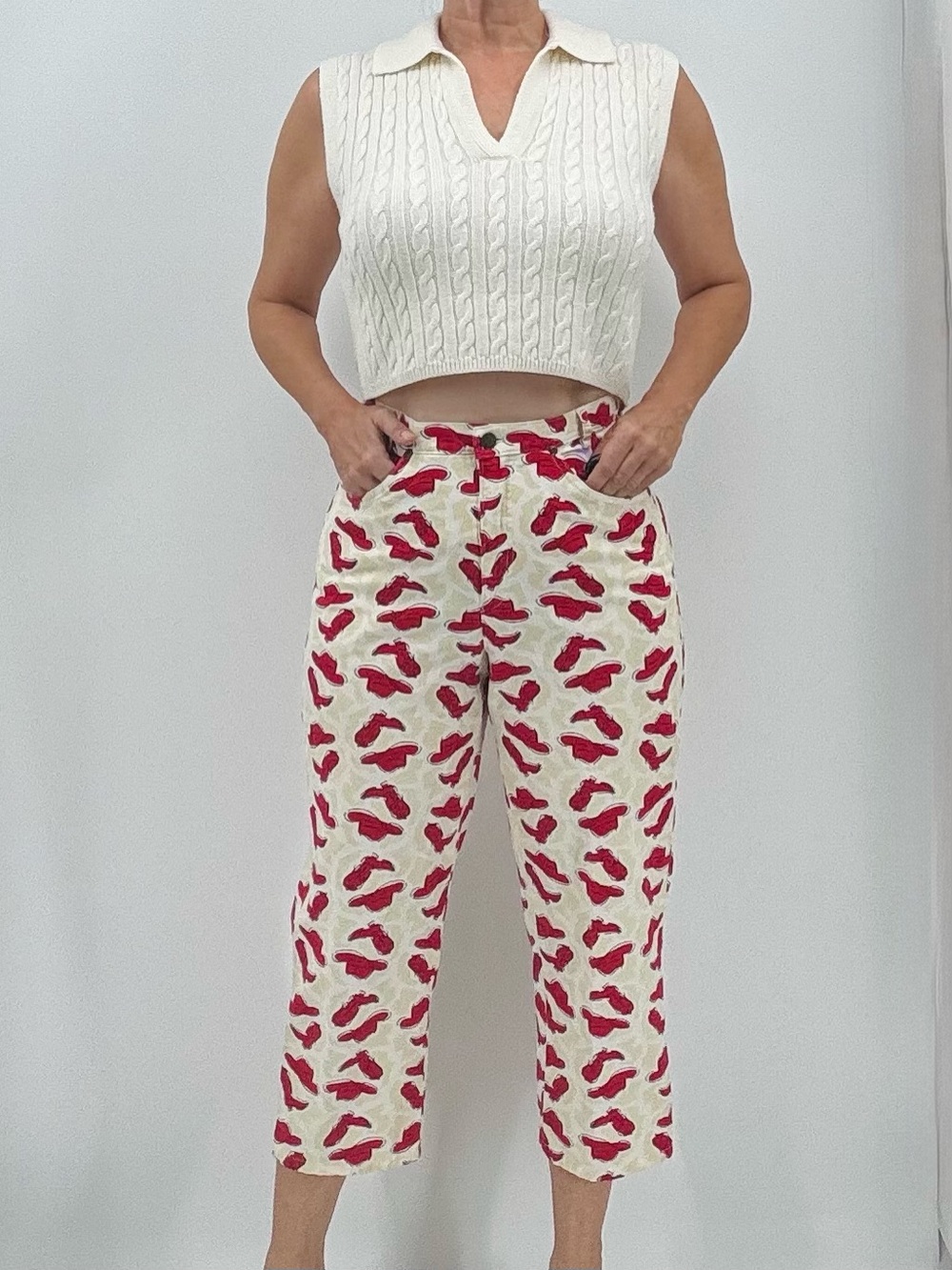 Vintage 90s Western Rodeo Cowgirl Equestrian Cowboy Novelty Print Crop Pants